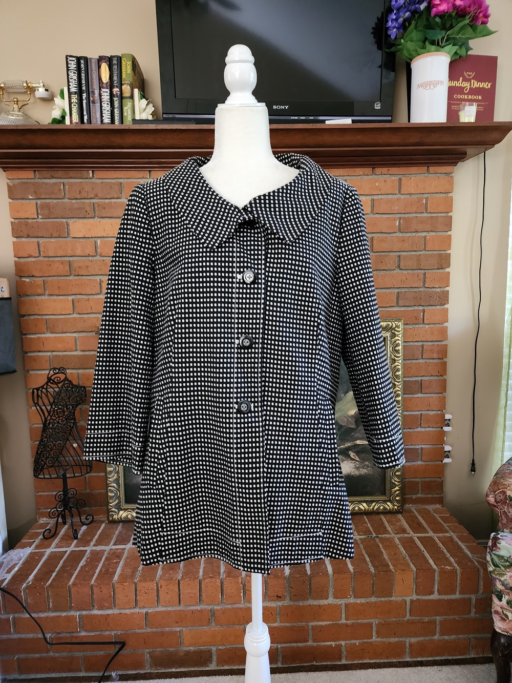 Rafaella Black & White Dot Swing Pea Coat XL